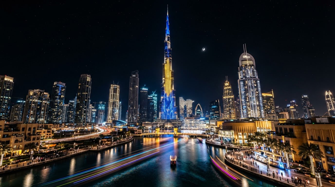Downtown Dubai gece — Burj Khalifa